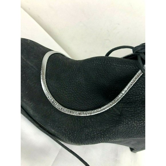 MICHEL VIVIEN Italy Black Wedge Booties Black Pebble Suede Leather Boots Sz 39 - Picture 7 of 9